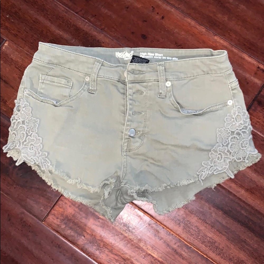 High Rise Green Jean Shorts